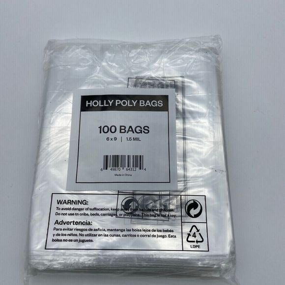 100 Clear Poly Bags - 6x9 - Strong Self Seal Strip with Suffocation Warning - Picture 1 of 2
